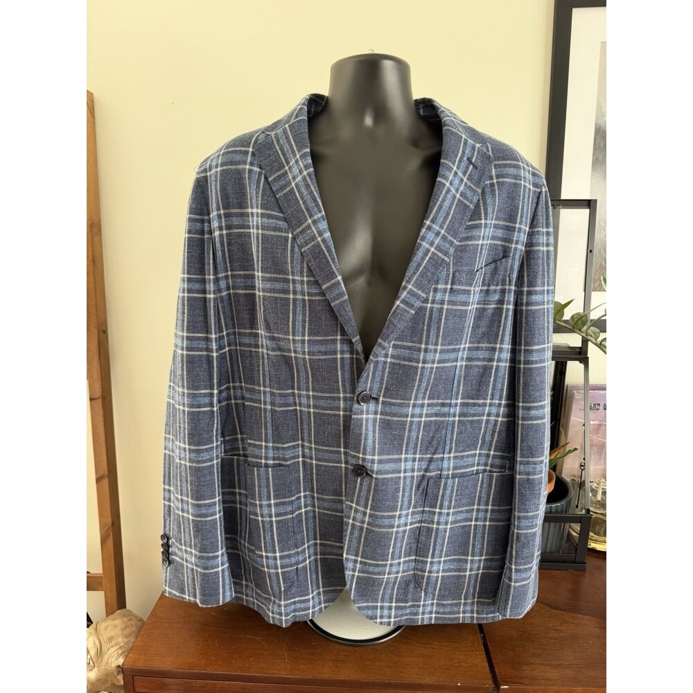 L.B.M. 1911 Limited Edition Men’s 54R Blue Plaid Cotton Blazer Made Italy